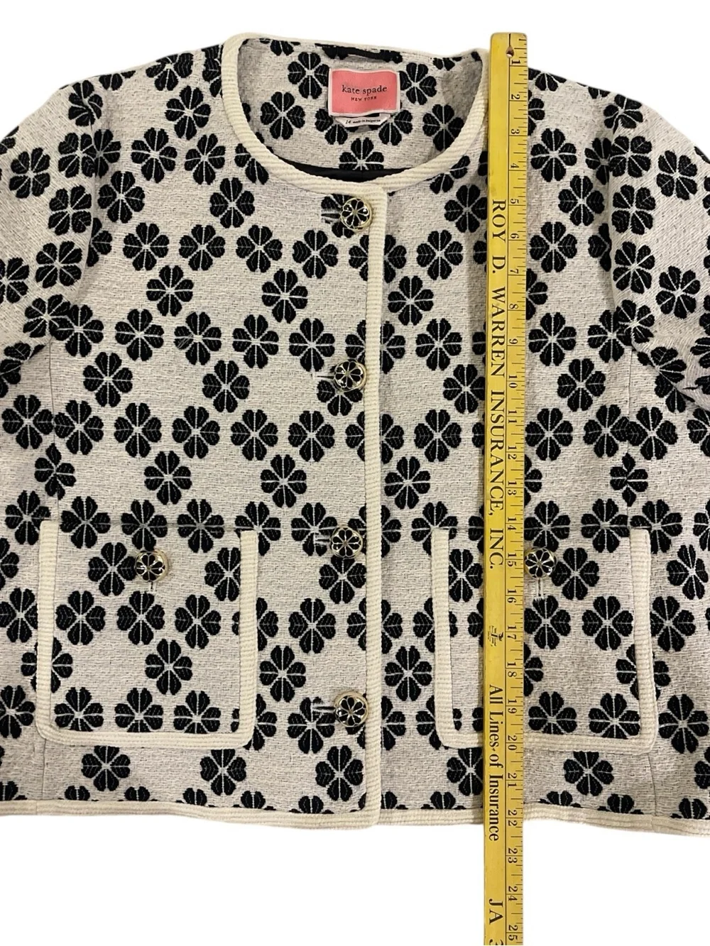 Kate Spade Black & Cream Floral Tweed Jacket
